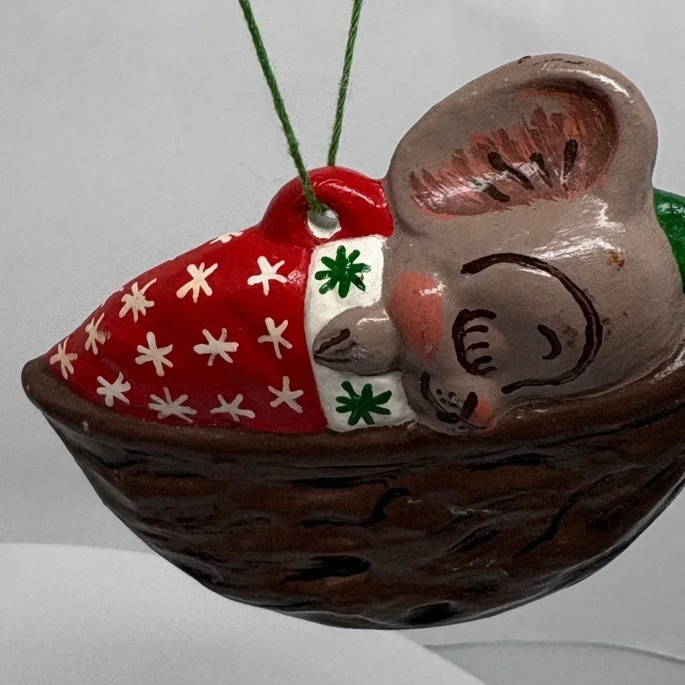 Handmade‎ Ceramic Mouse Sleeping Walnut Shell Christmas Ornament Christmas Decor